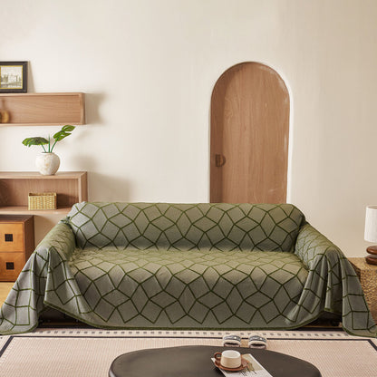 Soft Chenille Sofa Throw Cover, Raised Geometric Texture Furniture Protector Blanket