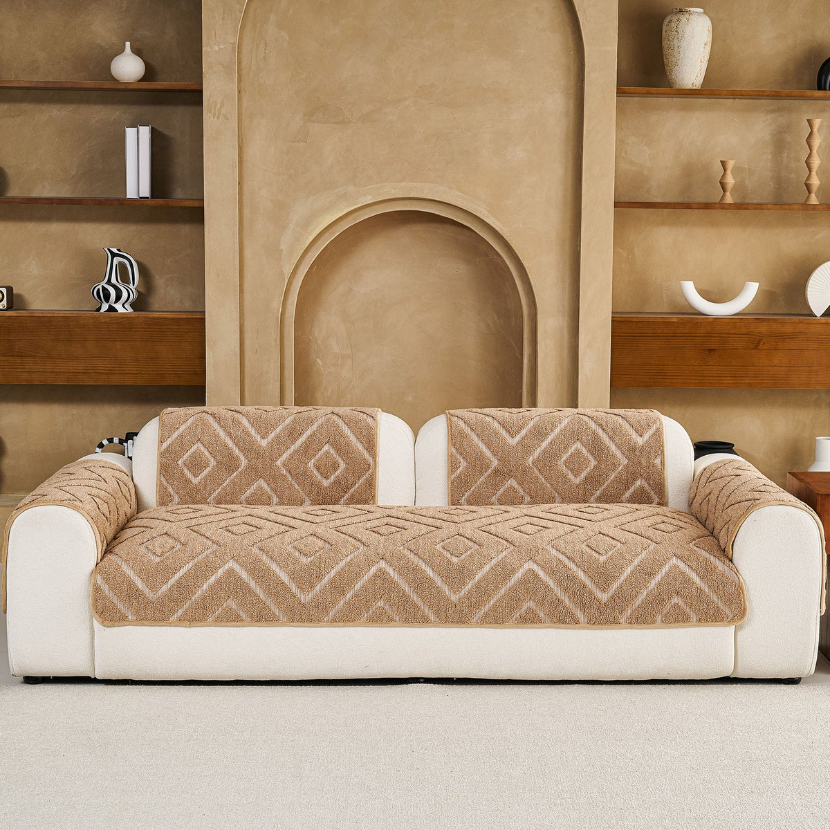 Thick Sherpa Sofa Protector Cover, Warm Plush Couch Cover for Seat, Backrest & Armrest