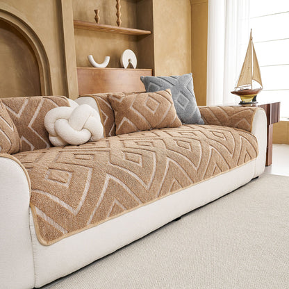 Thick Sherpa Sofa Protector Cover, Warm Plush Couch Cover for Seat, Backrest & Armrest