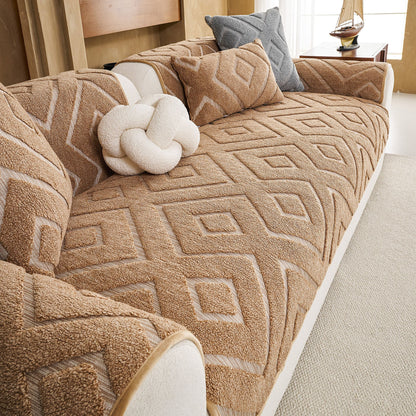 Thick Sherpa Sofa Protector Cover, Warm Plush Couch Cover for Seat, Backrest & Armrest