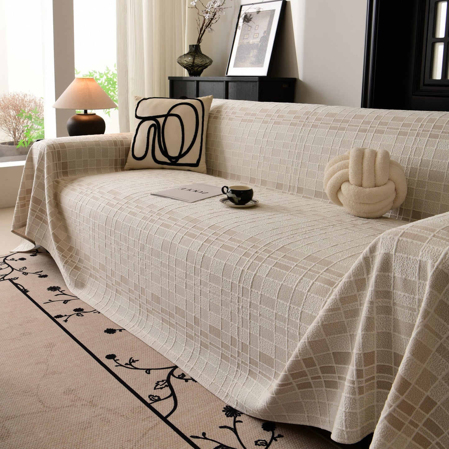Sofa Cover Throw with Subtle Textured Stripes Lightweight Smooth Couch Slipcover