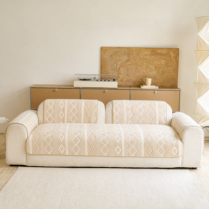 Thickened Plush Sofa Cover, Textured Geometric Couch Protector with Non-Slip Backing