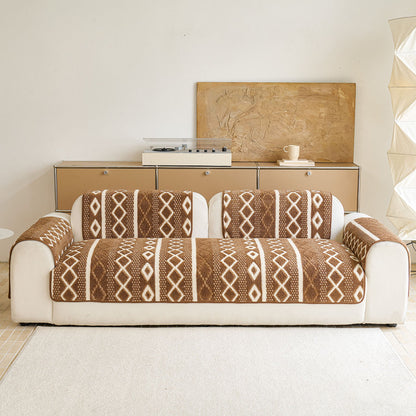 Thickened Plush Sofa Cover, Textured Geometric Couch Protector with Non-Slip Backing