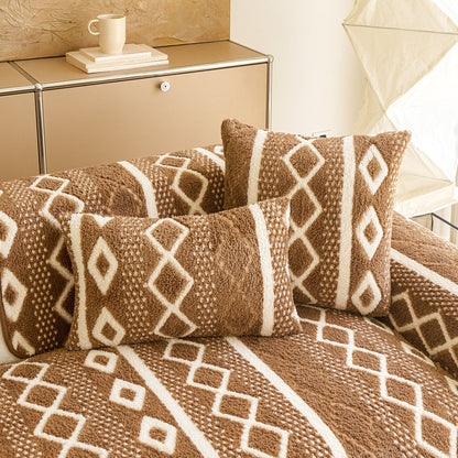 Thickened Plush Sofa Cover, Textured Geometric Couch Protector with Non-Slip Backing
