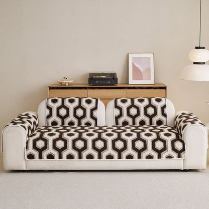 Sherpa Fleece Geometric Sofa Cover, Non-Slip Warm Couch Protector for Pets & Kids