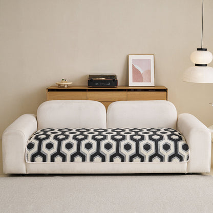 Sherpa Fleece Geometric Sofa Cover, Non-Slip Warm Couch Protector for Pets & Kids