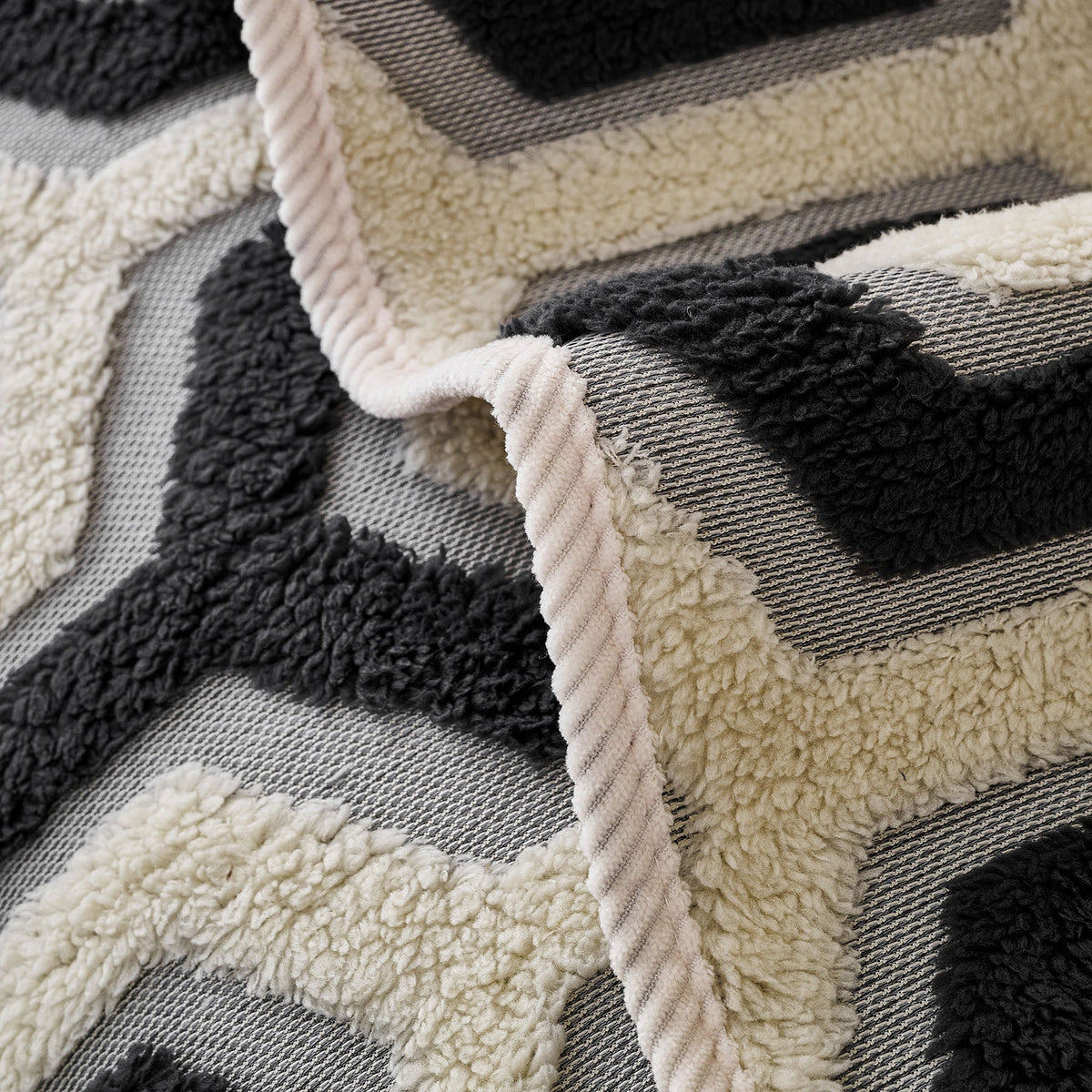 Sherpa Fleece Geometric Sofa Cover, Non-Slip Warm Couch Protector for Pets & Kids