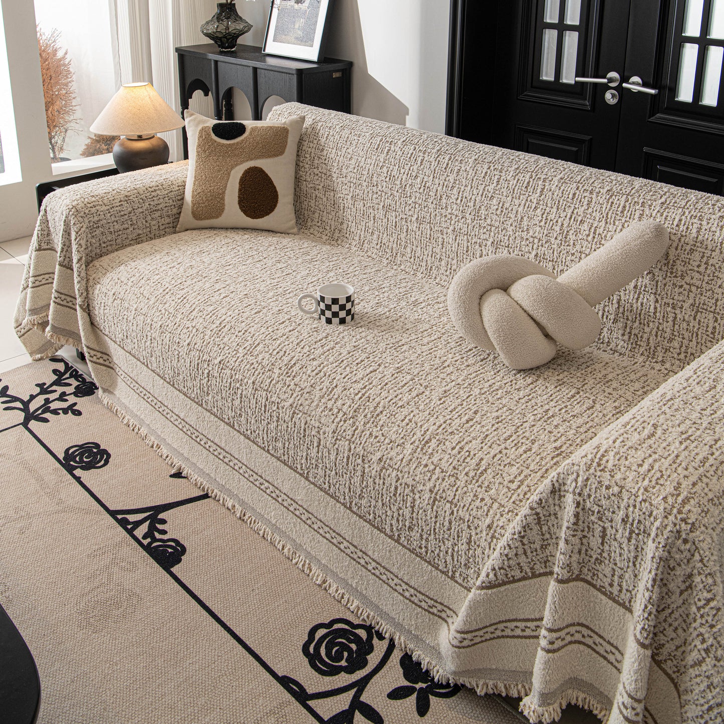 Textured Woven Furniture Protector for Couch, Rustic Farmhouse Sofa Throw Blanket