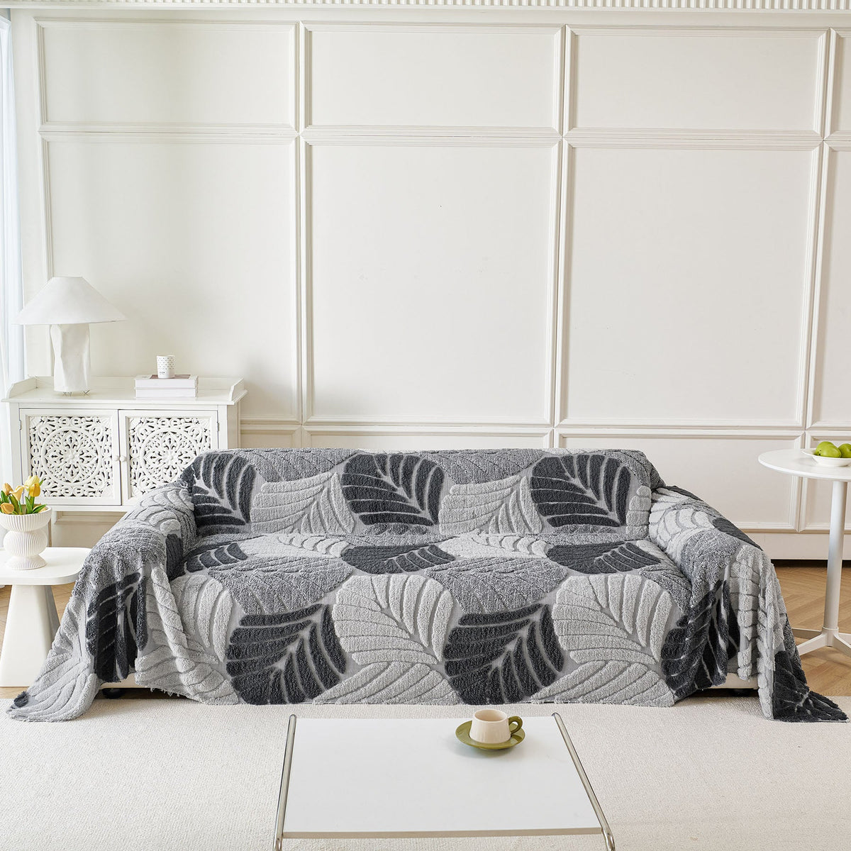 Plush Fleece Leaf Pattern Sofa Throw Cover, Soft Couch Protector Couch Cover Blanket