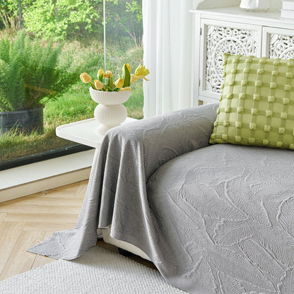 Embossed Leaf Pattern Sofa Cover Blanket for Couch, Soft Cooling Textured Couch Cover
