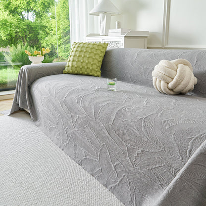 Embossed Leaf Pattern Sofa Cover Blanket for Couch, Soft Cooling Textured Couch Cover
