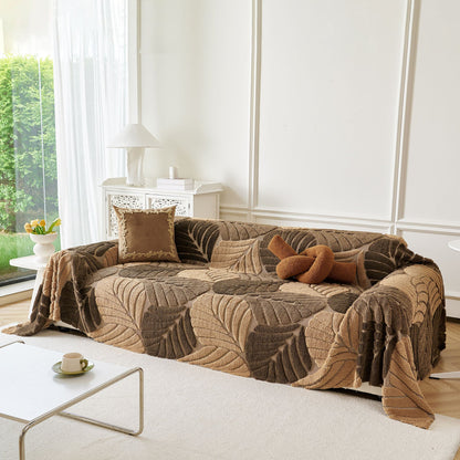 Plush Fleece Leaf Pattern Sofa Throw Cover, Soft Couch Protector Couch Cover Blanket