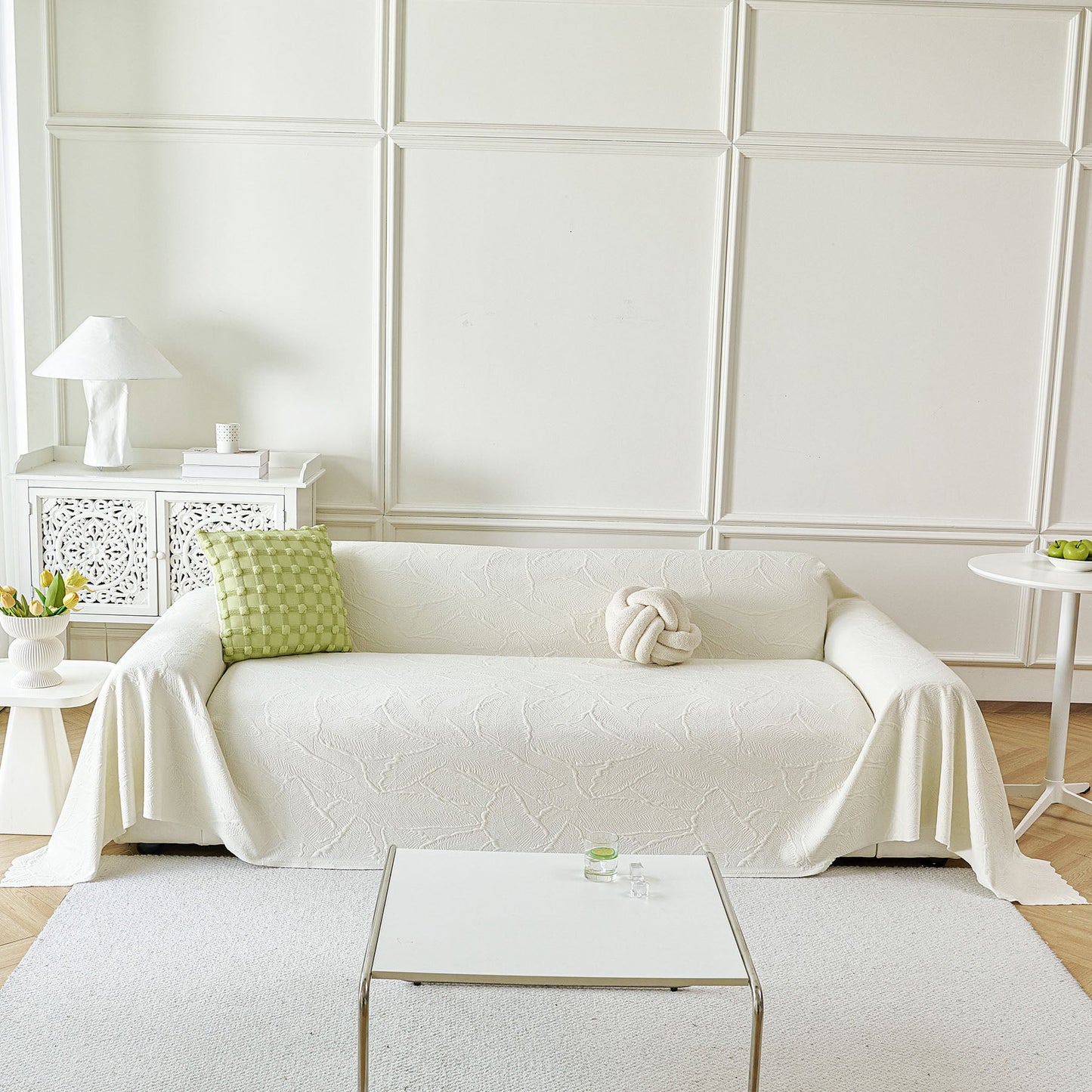 Embossed Leaf Pattern Sofa Cover Blanket for Couch, Soft Cooling Textured Couch Cover