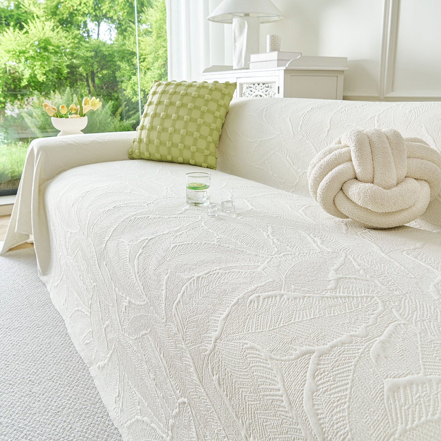 Embossed Leaf Pattern Sofa Cover Blanket for Couch, Soft Cooling Textured Couch Cover