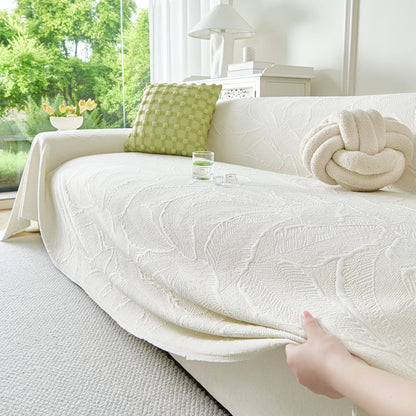 Embossed Leaf Pattern Sofa Cover Blanket for Couch, Soft Cooling Textured Couch Cover