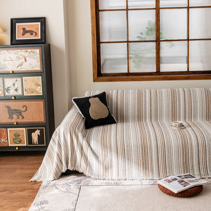 Luxury Cozy Chenille Sofa Cover Throw, Elegant Striped Soft Textured Couch Blanket