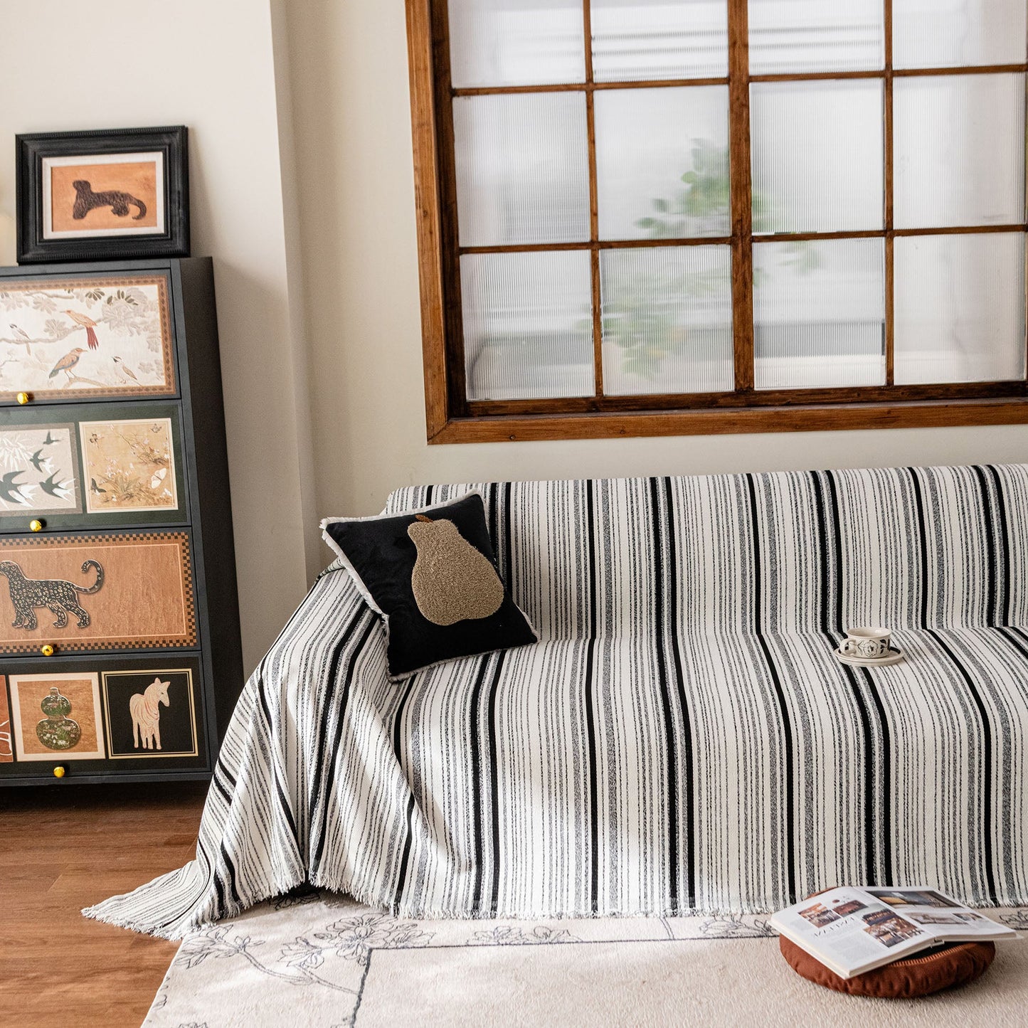 Luxury Cozy Chenille Sofa Cover Throw, Elegant Striped Soft Textured Couch Blanket