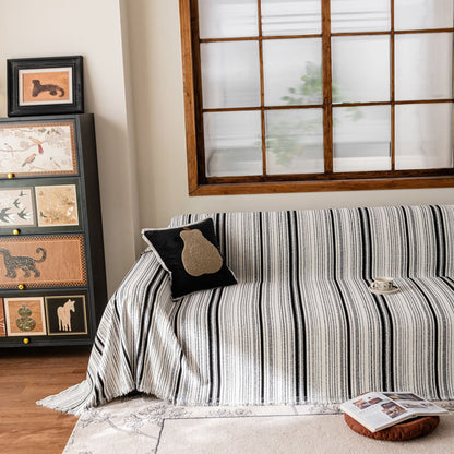 Luxury Cozy Chenille Sofa Cover Throw, Elegant Striped Soft Textured Couch Blanket