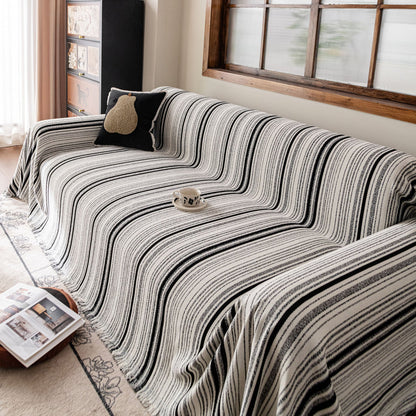 Luxury Cozy Chenille Sofa Cover Throw, Elegant Striped Soft Textured Couch Blanket
