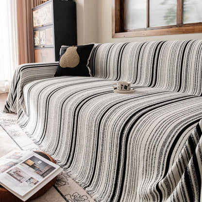 Luxury Cozy Chenille Sofa Cover Throw, Elegant Striped Soft Textured Couch Blanket