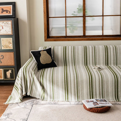 Luxury Cozy Chenille Sofa Cover Throw, Elegant Striped Soft Textured Couch Blanket