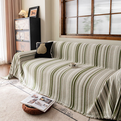 Luxury Cozy Chenille Sofa Cover Throw, Elegant Striped Soft Textured Couch Blanket