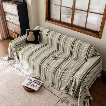 Luxury Cozy Chenille Sofa Cover Throw, Elegant Striped Soft Textured Couch Blanket