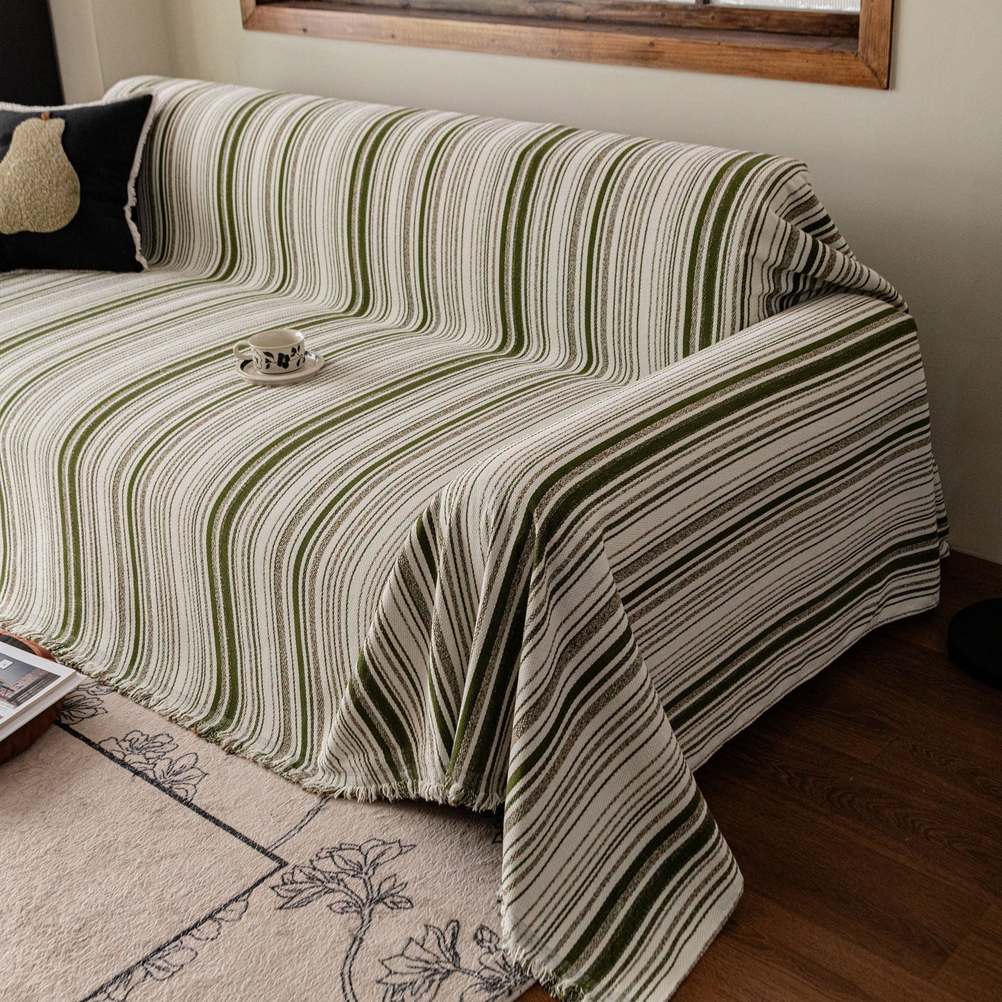 Luxury Cozy Chenille Sofa Cover Throw, Elegant Striped Soft Textured Couch Blanket
