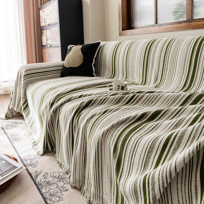 Luxury Cozy Chenille Sofa Cover Throw, Elegant Striped Soft Textured Couch Blanket