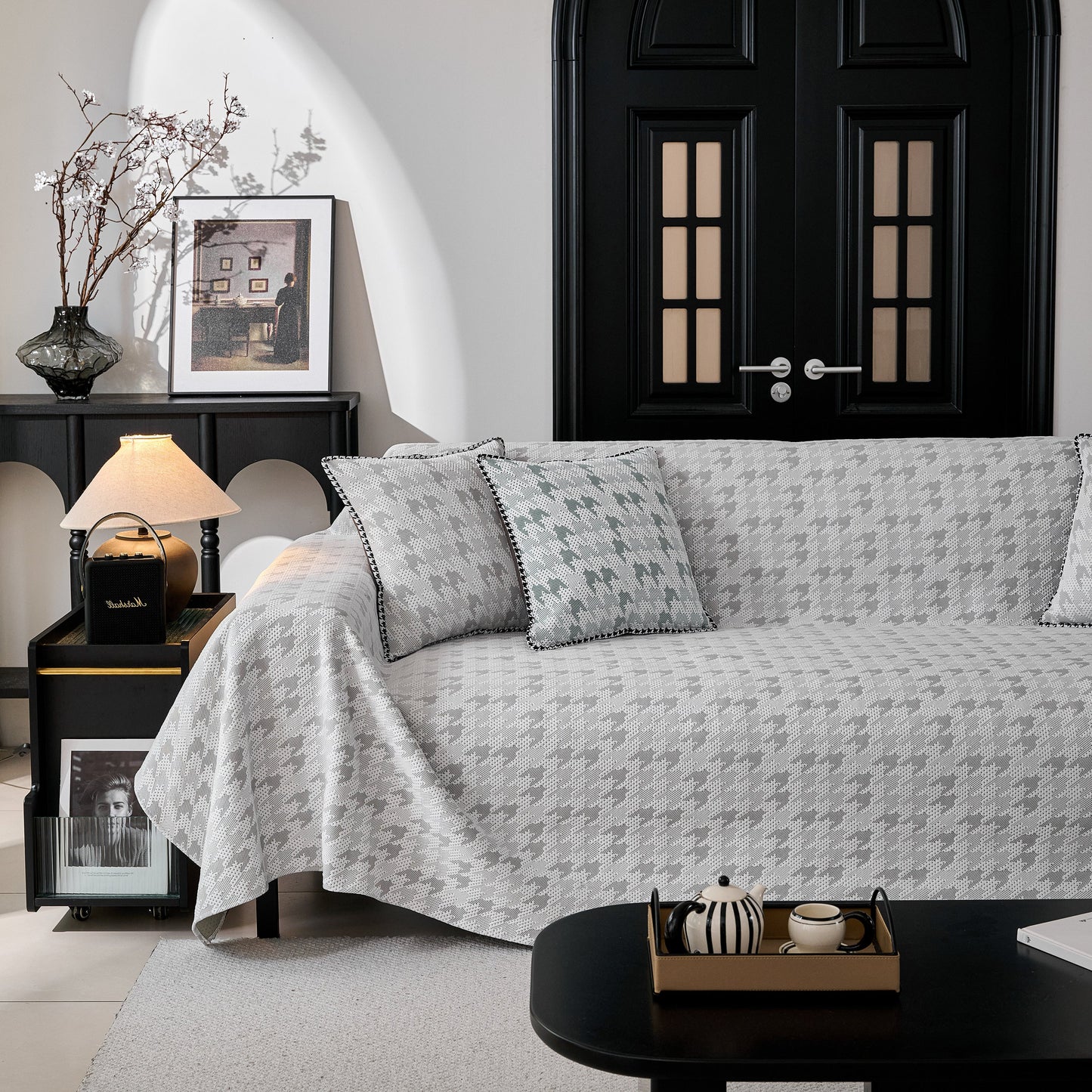 Houndstooth Non Slip Sofa Covers for Sofas Luxury Extra Large Blanket to Cover Couch