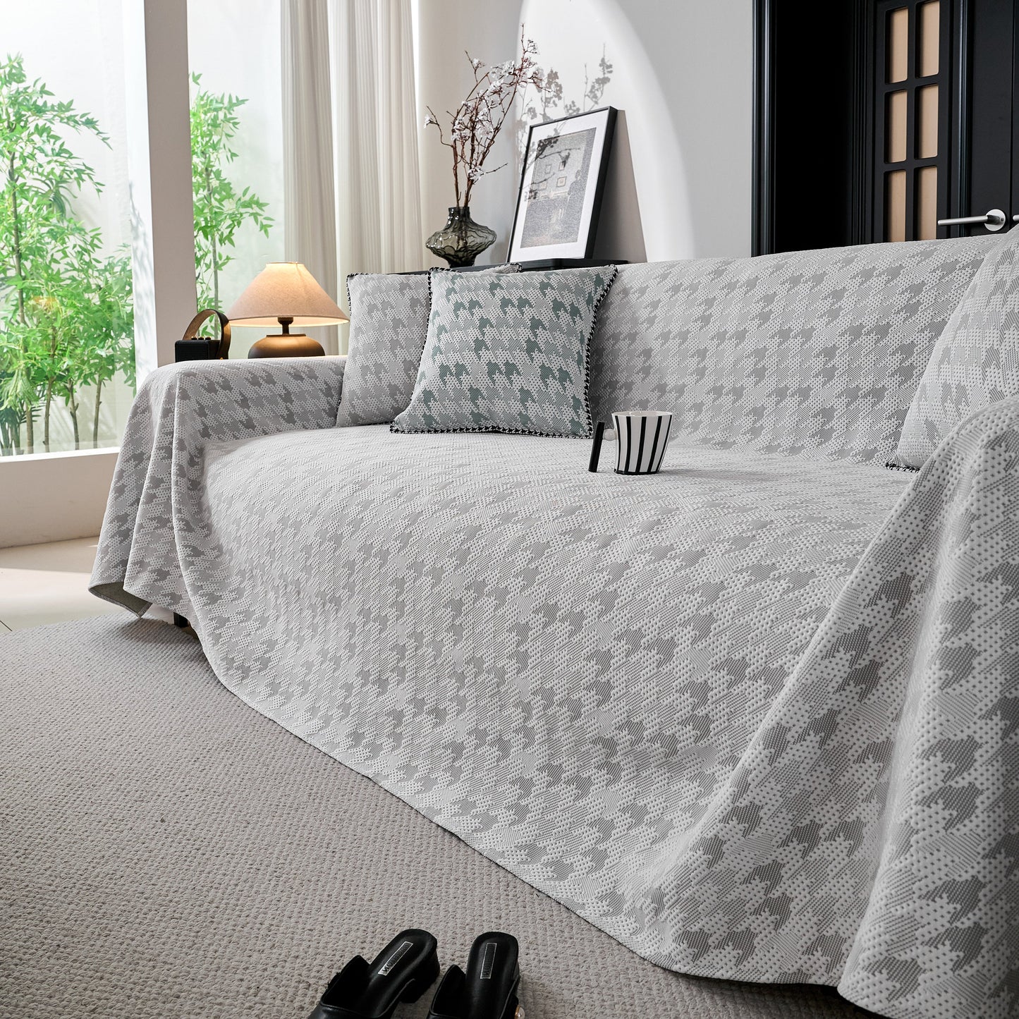 Houndstooth Non Slip Sofa Covers for Sofas Luxury Extra Large Blanket to Cover Couch