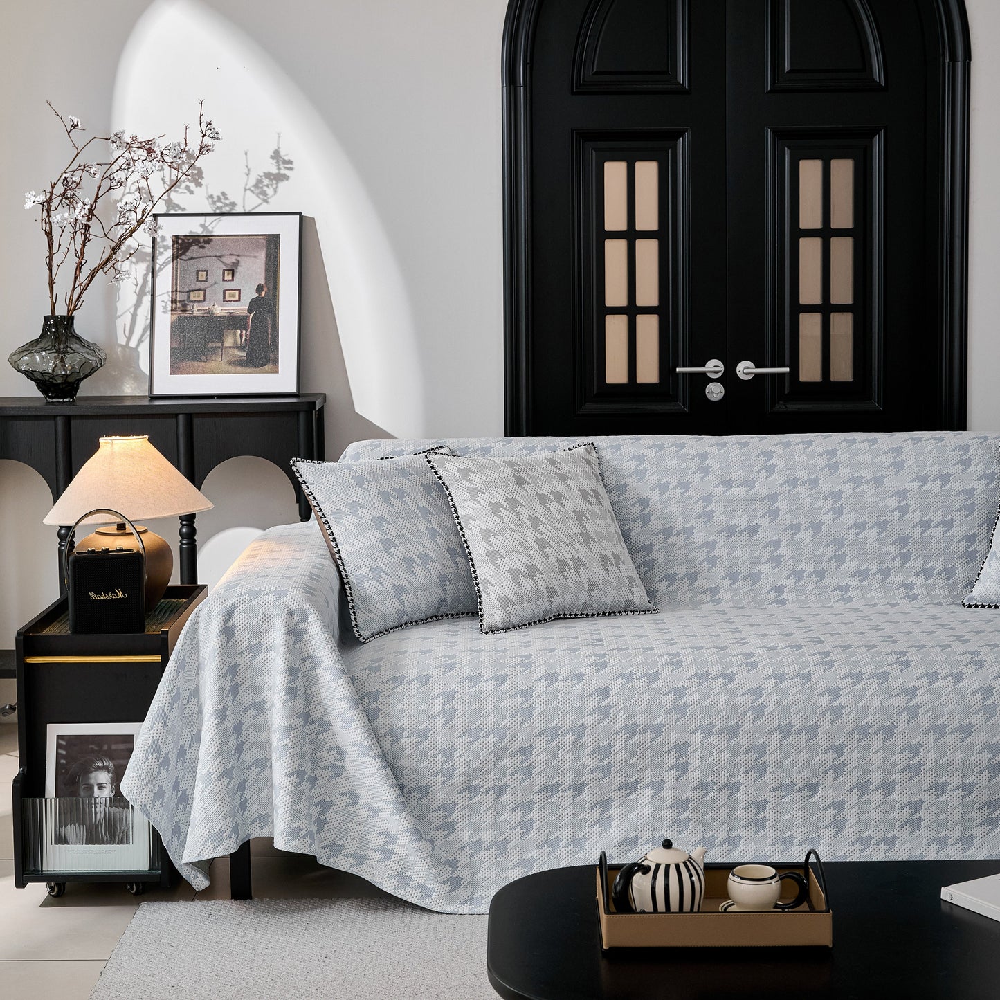Houndstooth Non Slip Sofa Covers for Sofas Luxury Extra Large Blanket to Cover Couch