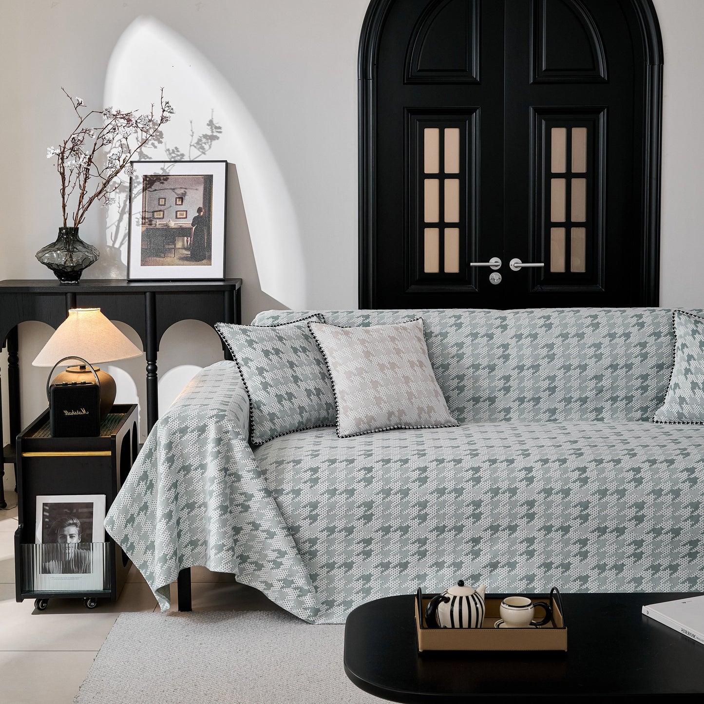Houndstooth Non Slip Sofa Covers for Sofas Luxury Extra Large Blanket to Cover Couch