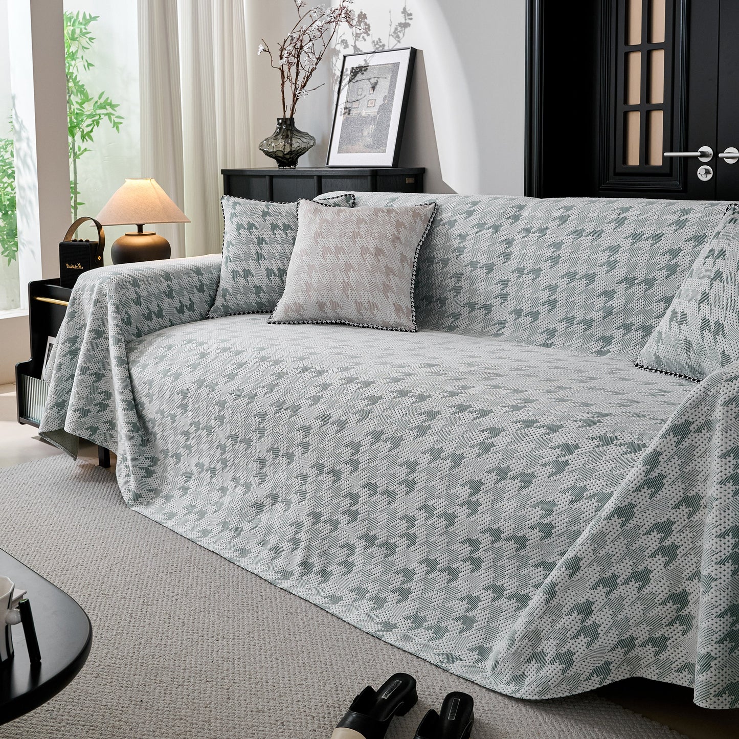 Houndstooth Non Slip Sofa Covers for Sofas Luxury Extra Large Blanket to Cover Couch