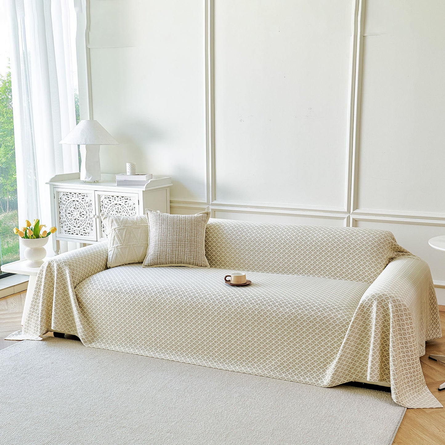 Fresh Geometric Sofa Throw Cover, Modern Textured Breathable Couch Protector Blanket