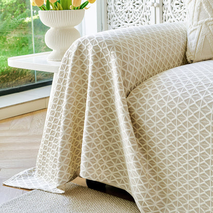 Fresh Geometric Sofa Throw Cover, Modern Textured Breathable Couch Protector Blanket