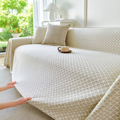 Fresh Geometric Sofa Throw Cover, Modern Textured Breathable Couch Protector Blanket