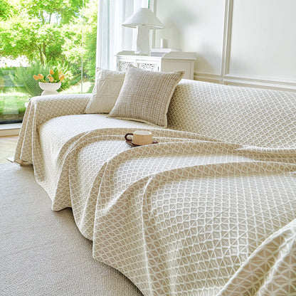 Fresh Geometric Sofa Throw Cover, Modern Textured Breathable Couch Protector Blanket