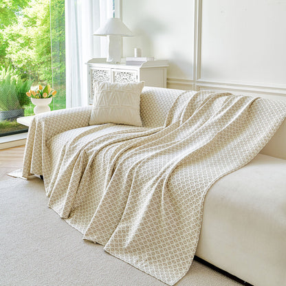 Fresh Geometric Sofa Throw Cover, Modern Textured Breathable Couch Protector Blanket