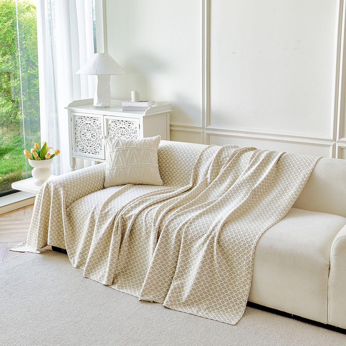 Fresh Geometric Sofa Throw Cover, Modern Textured Breathable Couch Protector Blanket