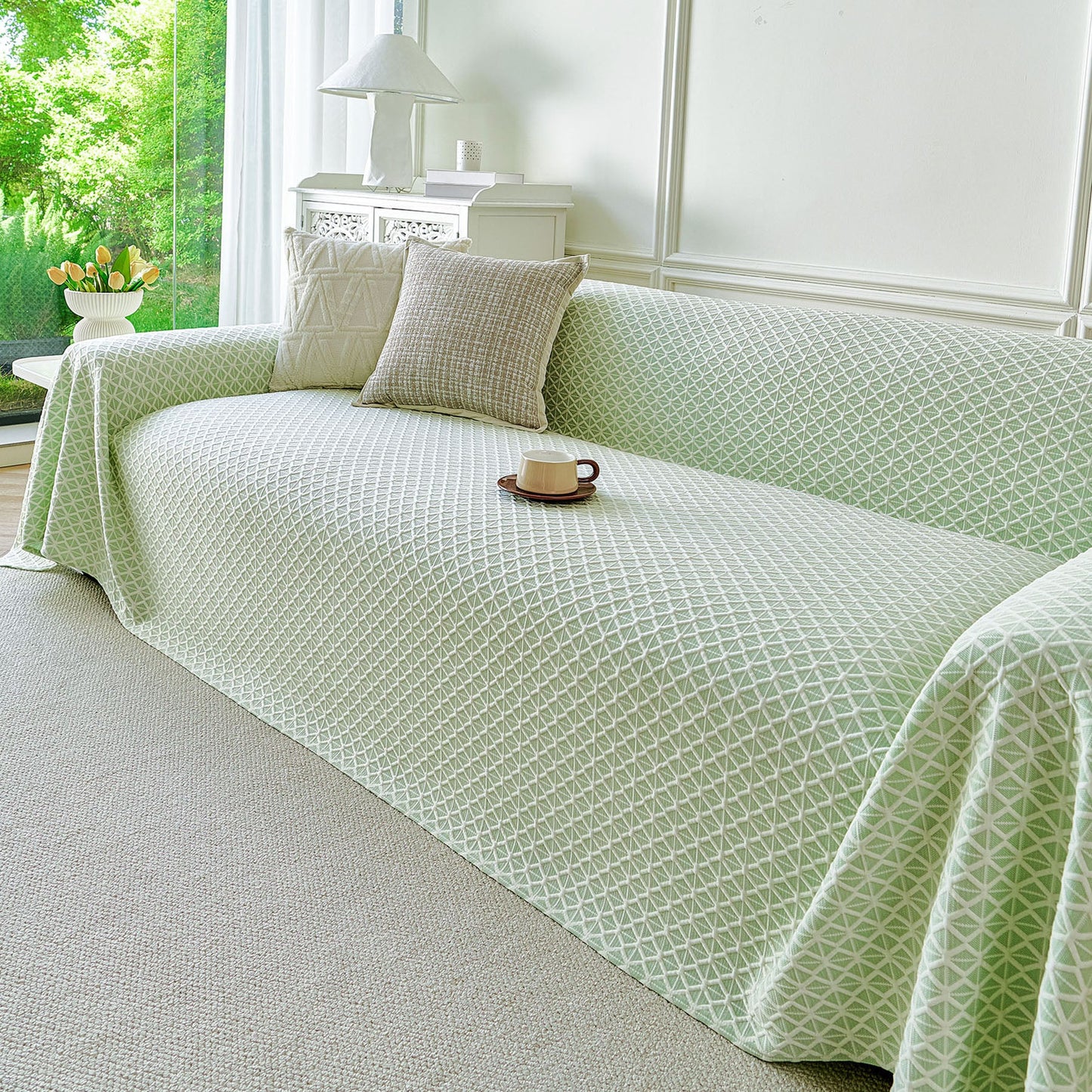 Fresh Geometric Sofa Throw Cover, Modern Textured Breathable Couch Protector Blanket