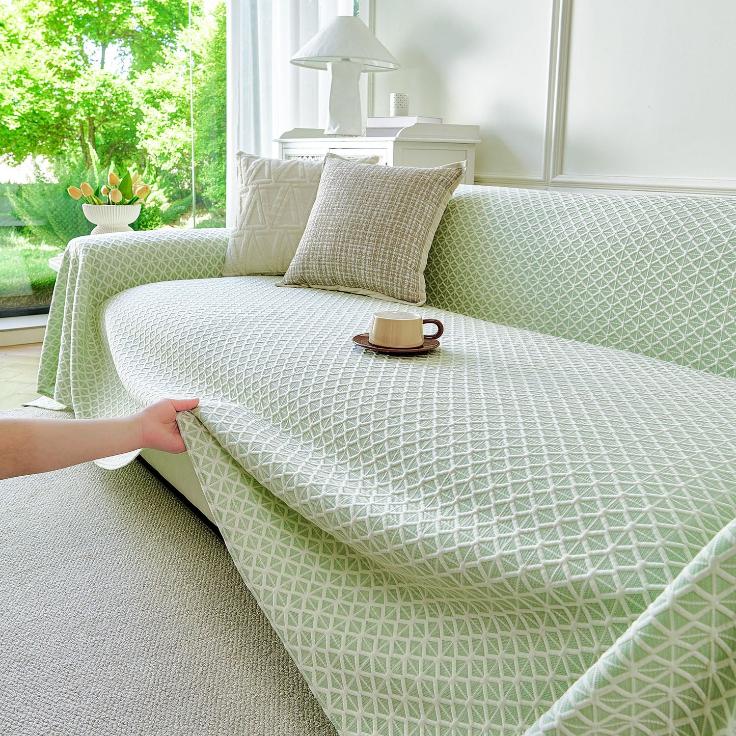 Fresh Geometric Sofa Throw Cover, Modern Textured Breathable Couch Protector Blanket