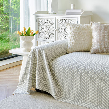 Fresh Geometric Sofa Throw Cover, Modern Textured Breathable Couch Protector Blanket