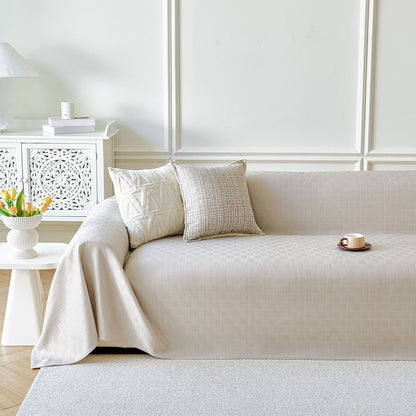 Cooling Ice Silk Soft Sofa Cover Blanket, Woven Geometric Textured Modern Couch Cover