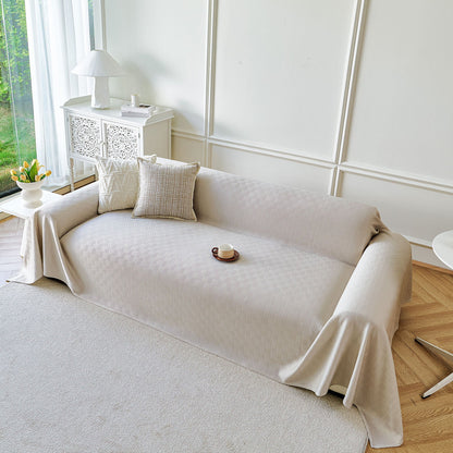 Cooling Ice Silk Soft Sofa Cover Blanket, Woven Geometric Textured Modern Couch Cover