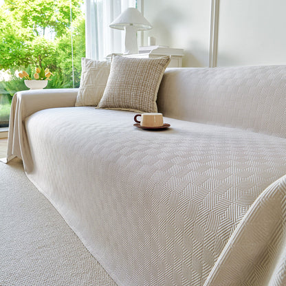 Cooling Ice Silk Soft Sofa Cover Blanket, Woven Geometric Textured Modern Couch Cover