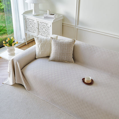 Cooling Ice Silk Soft Sofa Cover Blanket, Woven Geometric Textured Modern Couch Cover