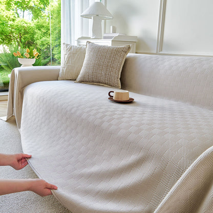 Cooling Ice Silk Soft Sofa Cover Blanket, Woven Geometric Textured Modern Couch Cover