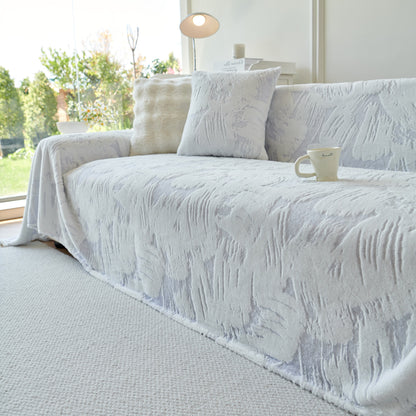 Plush Faux Fur Warm Sofa Cover with Waves Jacquard Textured Throw Blankets for Couch