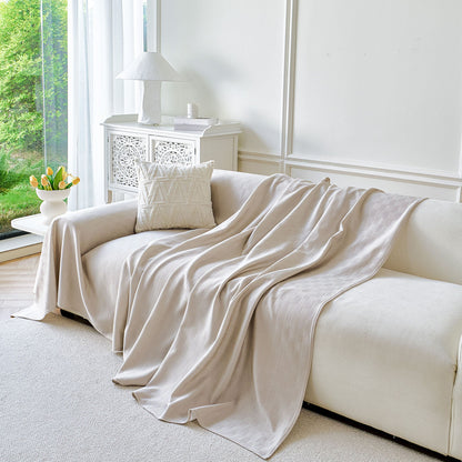 Cooling Ice Silk Soft Sofa Cover Blanket, Woven Geometric Textured Modern Couch Cover